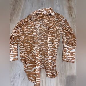Camila Coelho Tan and Cream Zebra Print Shirt